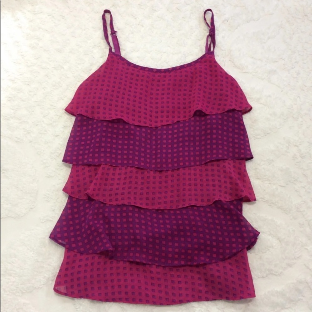 NY&CO Pink And Purple Ruffled Layered Pretty Dot Tank Top Womens S